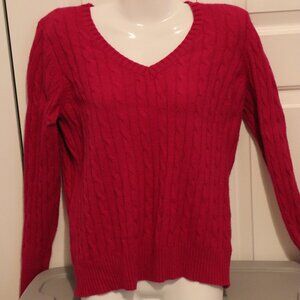JCPenny Size Petite Extra Large Cable Knit V Neck Fuchsia Sweater